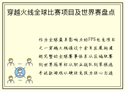 穿越火线全球比赛项目及世界赛盘点
